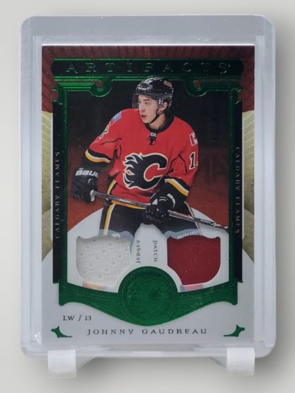 2015-16 Upper Deck Artifacts #105 Johnny Gaudreau Material Emerald #/49